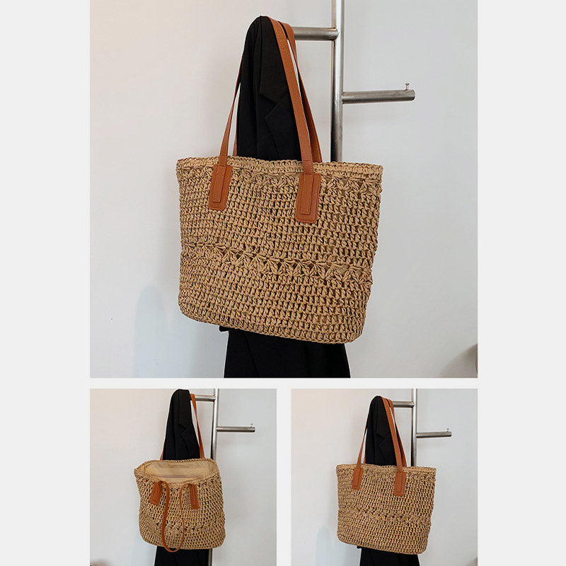 Lightweight Summer Beach Straw Woven Handbag Tote Sholder Bag