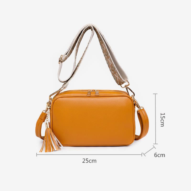 <Shipped within 24 hours> Women Tassel Solid Color Casual Leather Bag