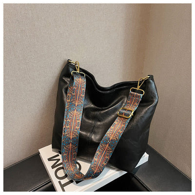 Retro Shoulder Bag For Women Wide Strape Stylish Tote Purse