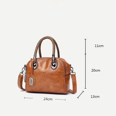 Vintage Leather Satchel Handbags Top-Handle Bag with Cross Body Strap