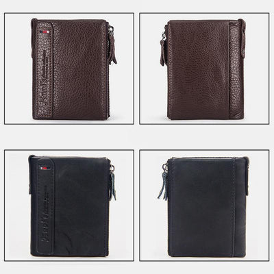 Vintage Genuine Leather RFID Wallet With Zipper Pocket