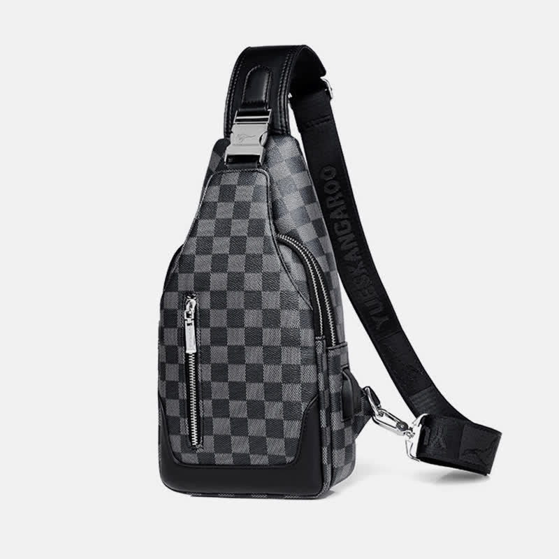 <Shipped within 24 hours> Double Layer PU Leather Sling Bag Plaid Crossbody Bag