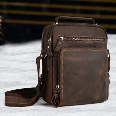 Small Messenger Bag for Men Multi-Pocket Genuine Leather Cross Body Bag