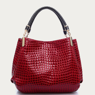 Minimalist Women Top-Handle Bag Crocodile Pattern Vegan Leather Bag