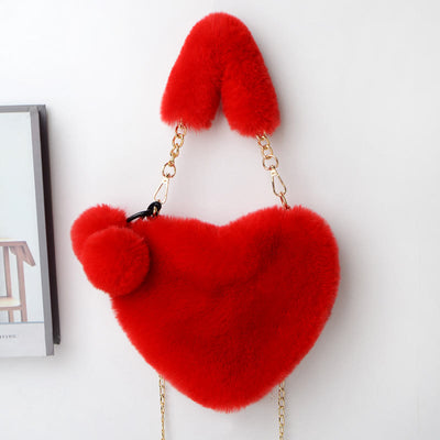 Heart Shape Plush Handbag For Girl Warm Birthday Gift