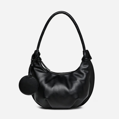 Plain Color Underarm Purse Pleated Leather Shoulder Bag For Women