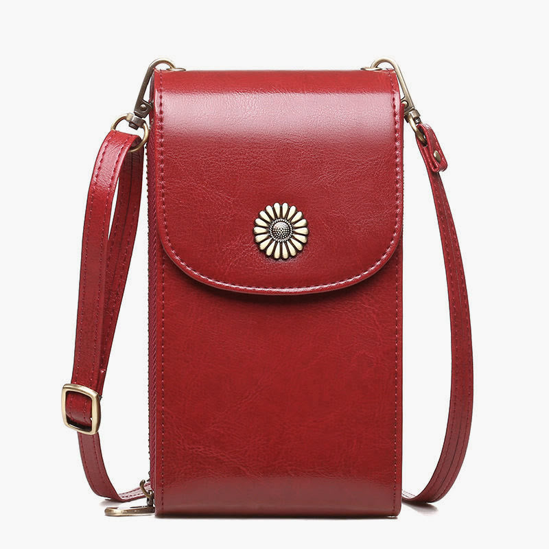 Phone Bag For Women Cowhide Genuine Leather Vertical Crossbody Bag