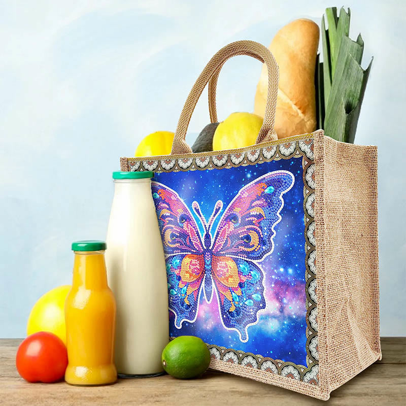 Apcufir Butterfly Diamond Painting Tote 5D DIY Linen Handbag Kits