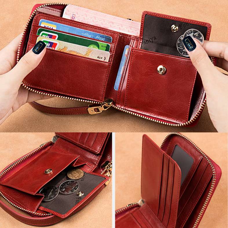 Zipper Around Compact Wallet for Women Real Leather Roomy Wallet Coin Purse