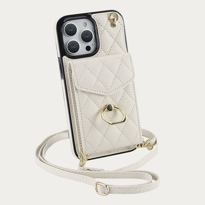 Phone Wallet Case For iPhone 13/14/15 Functional Quilted Crossbody Phone Case