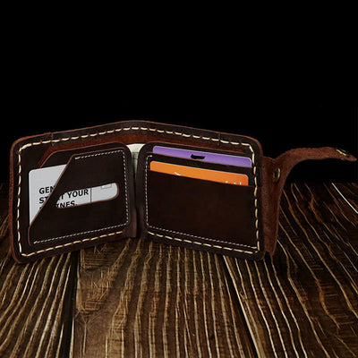 Retro Leather Wallet for Men Women Bifold Handmade Front Pocket Wallet