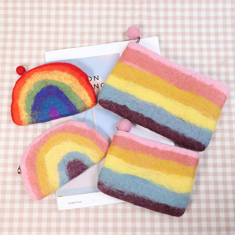 Cute Rainbow Wallet Soft Wool Felt Storage Purse For Women