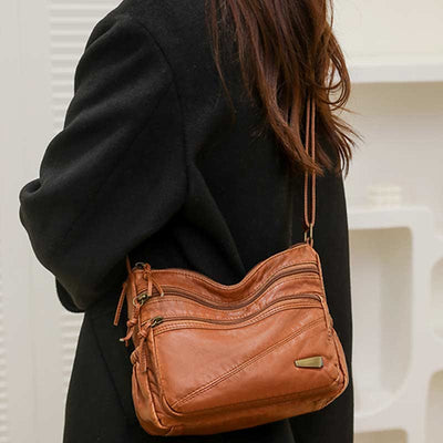 <Shipped within 24 hours> Double Compartment Soft Leather Crossbody Bag