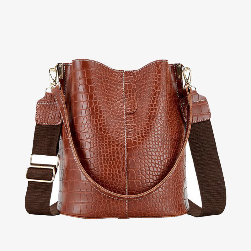 <Shipped within 24 hours> Crocodile Print Leather Shoulder Bucket Bag