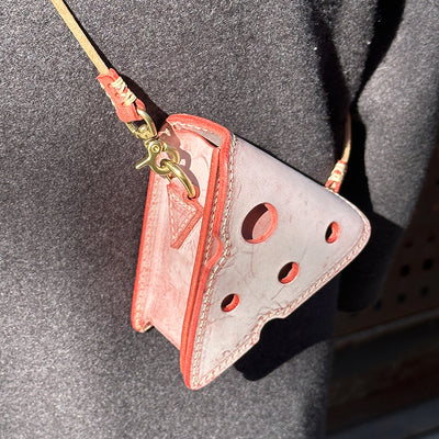 Cute Mini Cheese Shape Purse Vegetable Tanned Leather Crossbody Bag