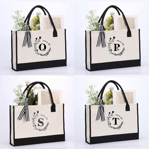 🔥Early Mother's Day Sale🔥 Perfect Gift for Mom | Initial Canvas Tote Shopping Travel Handbag