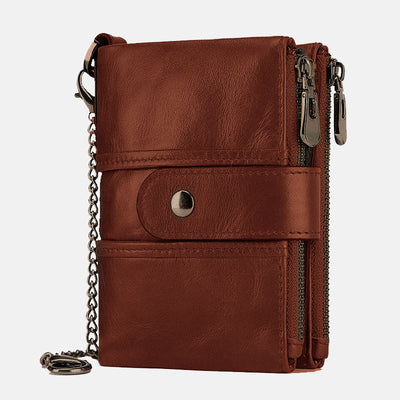 <Shipped within 24 hours> Genuine Leather Anti-theft Retro Wallet With Chain