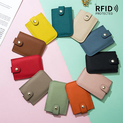 Pull-Out Card Hodler RFID Blocking Genuine Leather Short Purse Wallet