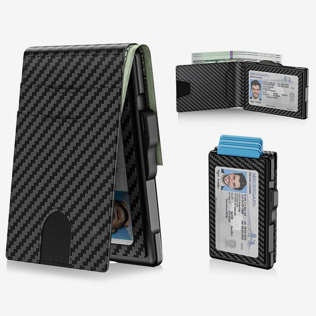 Minimalist Quick Access Card Holder Pop Up Case RFID Blocking Leather Wallet