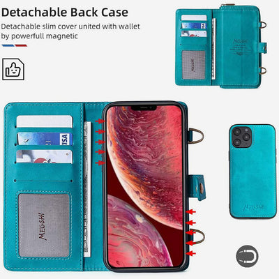 Wallet Case for iPhone Magnetic Detachable Wallet Purse with Crossbody Strap