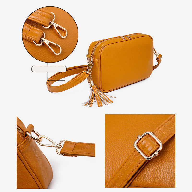 <Shipped within 24 hours> Women Tassel Solid Color Casual Leather Bag