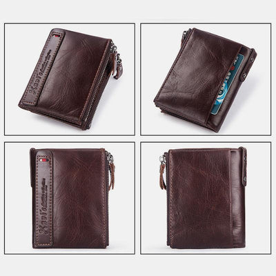 Vintage Genuine Leather RFID Wallet With Zipper Pocket