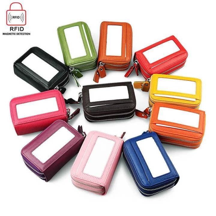 11 Card Slots RFID Genuine Leather Card Holder Purse