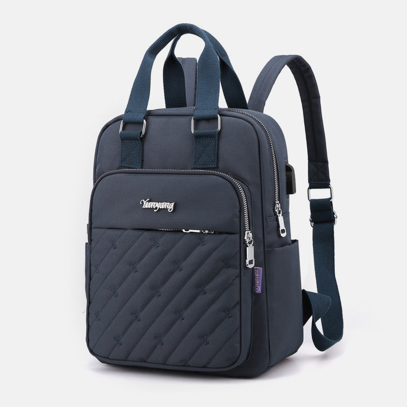 Lightweight Embossing Embroidery Backpack With USB Charging Port