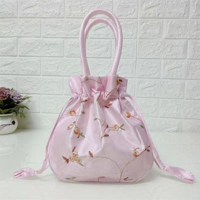 Embroidery Floral Clutch Drawstring Bucket Bag Handbag Party Bag