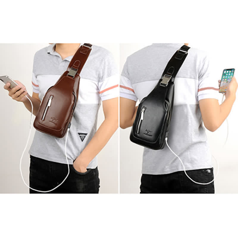 <Shipped within 24 hours> Anti-theft Double Compartment PU Leather Sling Bag