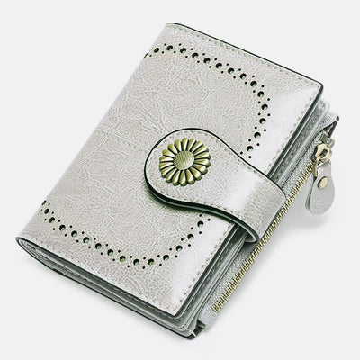 RFID Blocking Trifold Leather Wallet with Zipper Pocket ID Windows