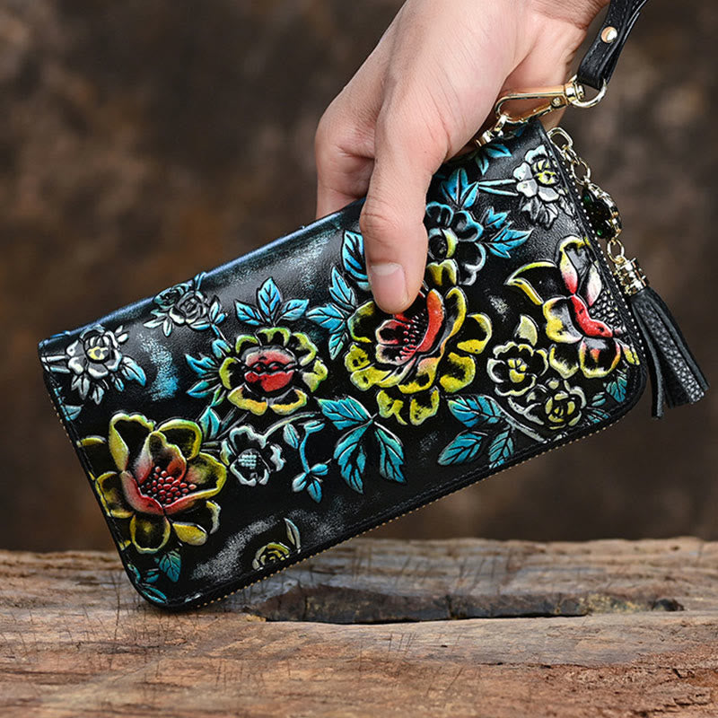 Wallet For Women Genuine Leather Retro Printing Large Capacity Purse