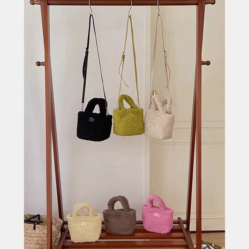 Small Plush Tote Bag for Women Fluffy Top-Handle Crossbody Handbag