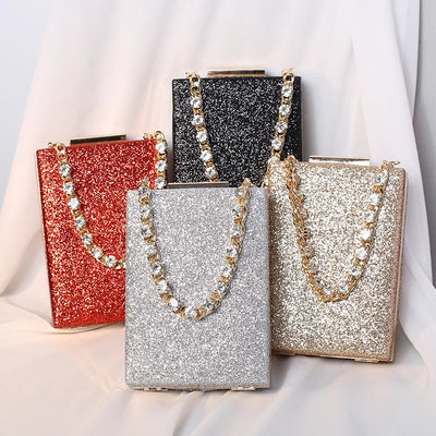 Evening Bag For Women Rhinestone Chain Portable Crossbody Square Handbag