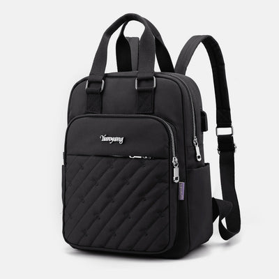 Lightweight Embossing Embroidery Backpack With USB Charging Port