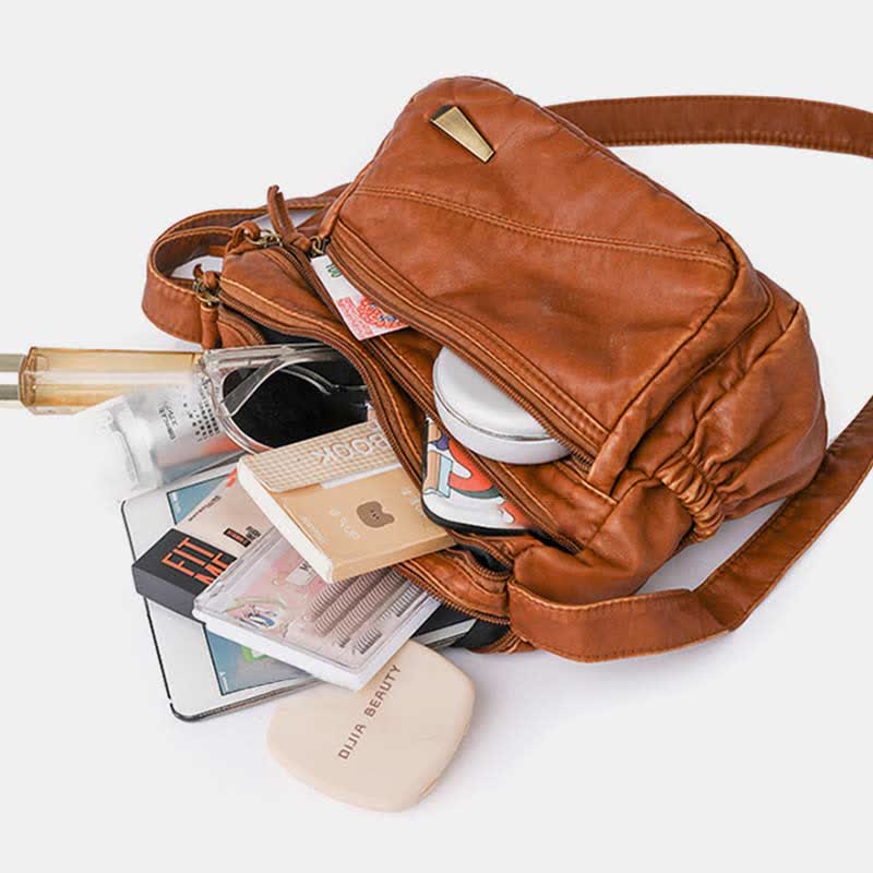 <Shipped within 24 hours> Double Compartment Soft Leather Crossbody Bag