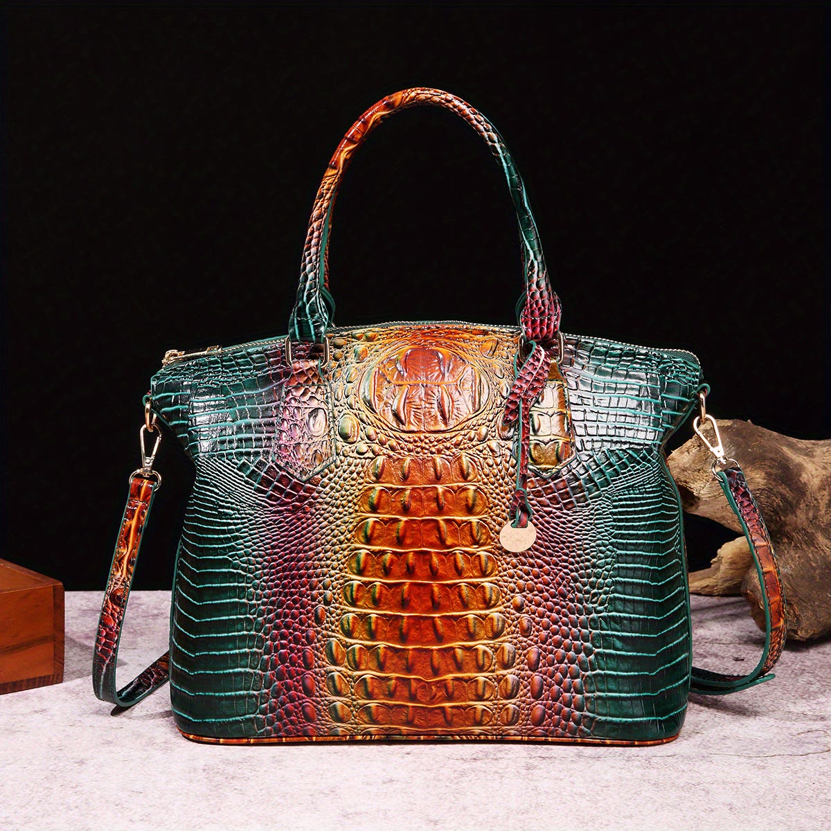 Crocodile Pattern Tote For Women Daily Mixed Color Crossbody Bag