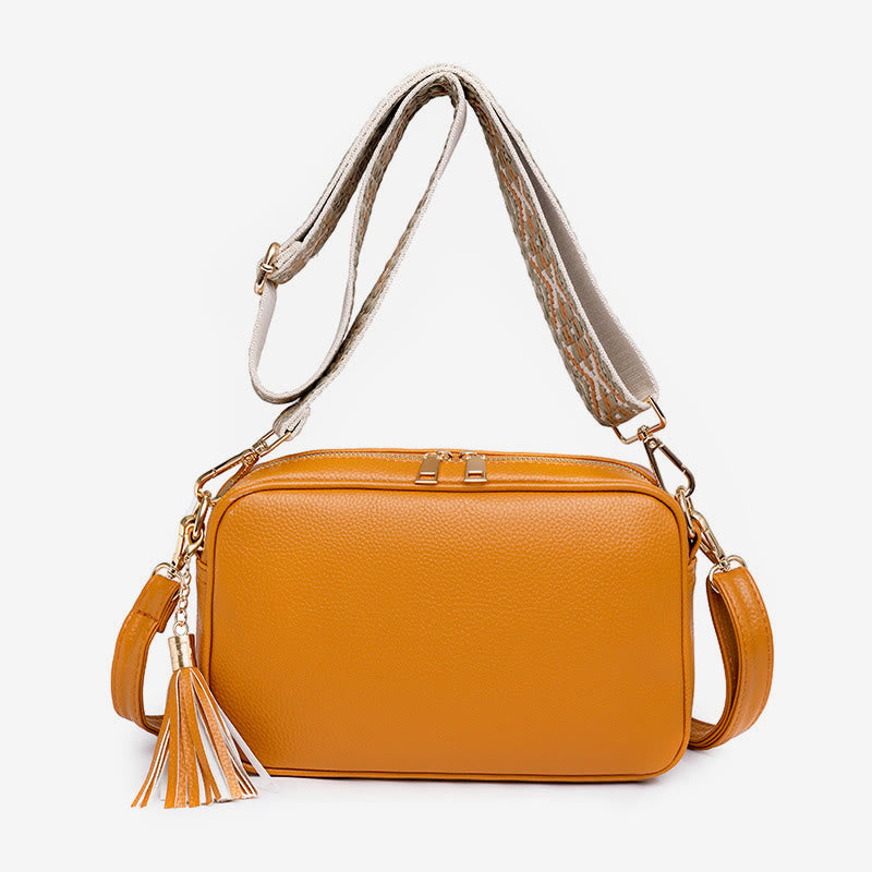 <Shipped within 24 hours> Women Tassel Solid Color Casual Leather Bag