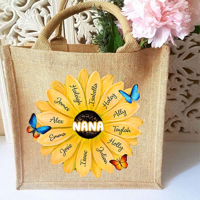 Custom Name Sunflower Tote Bag Large Shopping Travel Beach Handbag