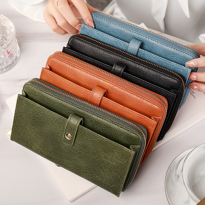 Womens Faux Leather Zip Around Wallet Clutch Credit Card Holder Purses