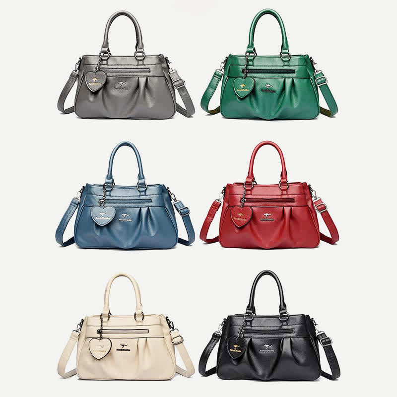 <Shipped within 24 hours> Triple Compartment Top-Handle Satchel PU Leather Purse