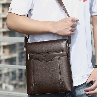 Small Leather Messenger Bag for Men Casual Business Handbag Crossbody Purse