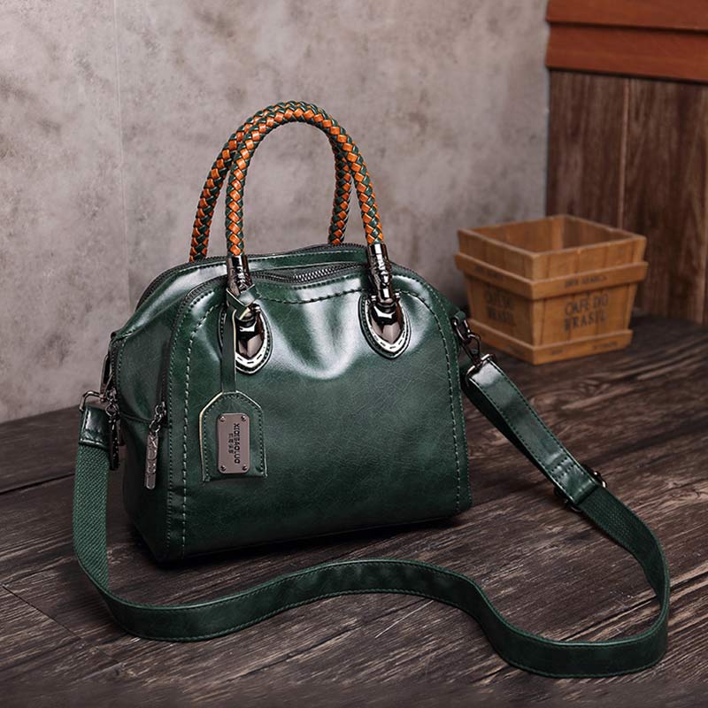 Vintage Leather Satchel Handbags Top-Handle Bag with Cross Body Strap