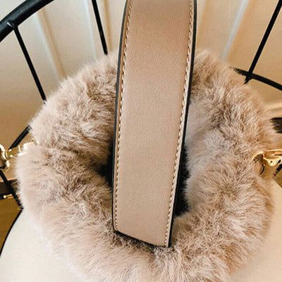 Drawstring Handbag For Women Faux Fur Minimalist Bucket Bag