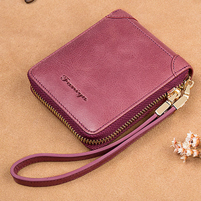 Zipper Around Compact Wallet for Women Real Leather Roomy Wallet Coin Purse