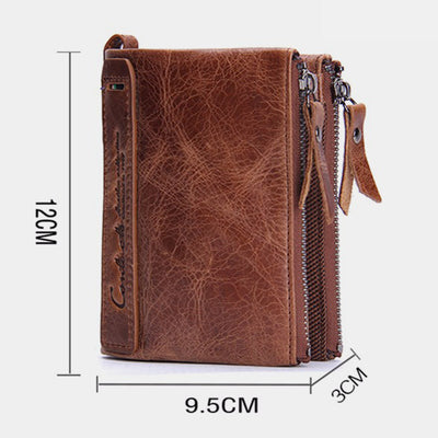 Multifunctional Genuine Leather Double Zipper Wallet