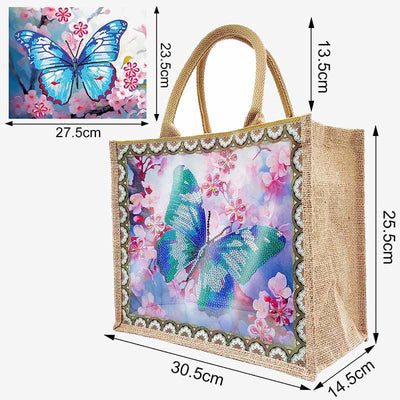 Butterfly and Floral DIY Diamond Art Painting Tote Kit Durable Linen Handbag