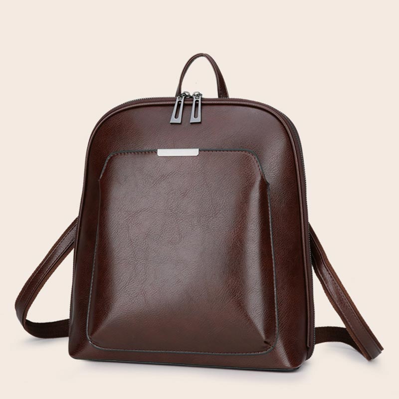 Retro PU Leather Daypack Women Casual Backpack Purse Zipper Shoulder Bags