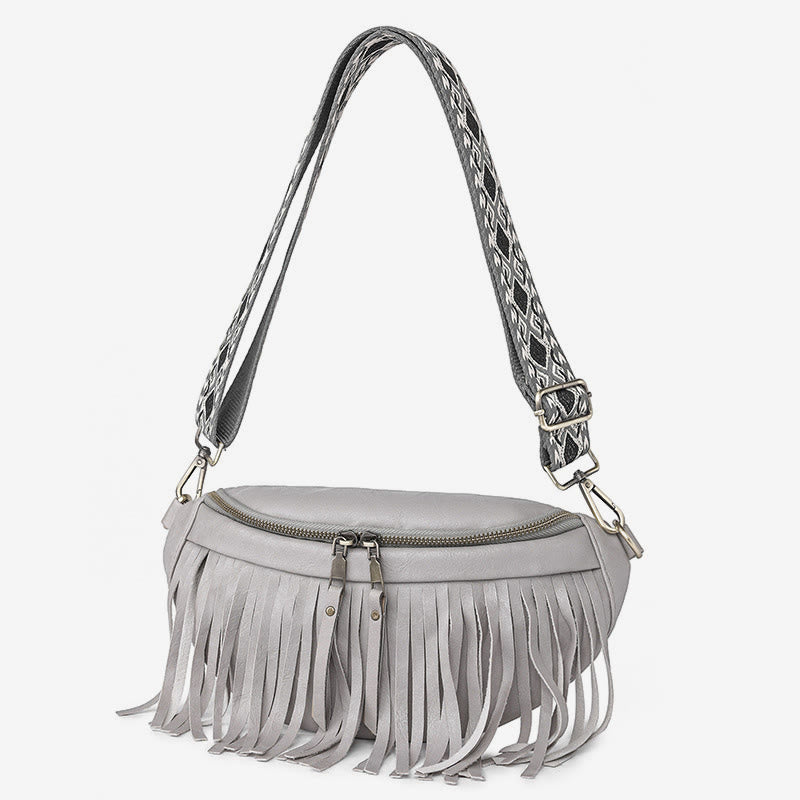 Faux Leather Tassel Waist Bag Chest Bag For Women