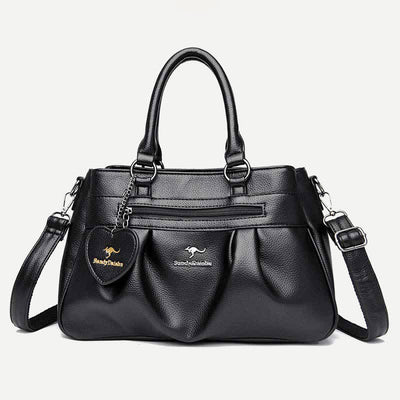 <Shipped within 24 hours> Triple Compartment Top-Handle Satchel PU Leather Purse